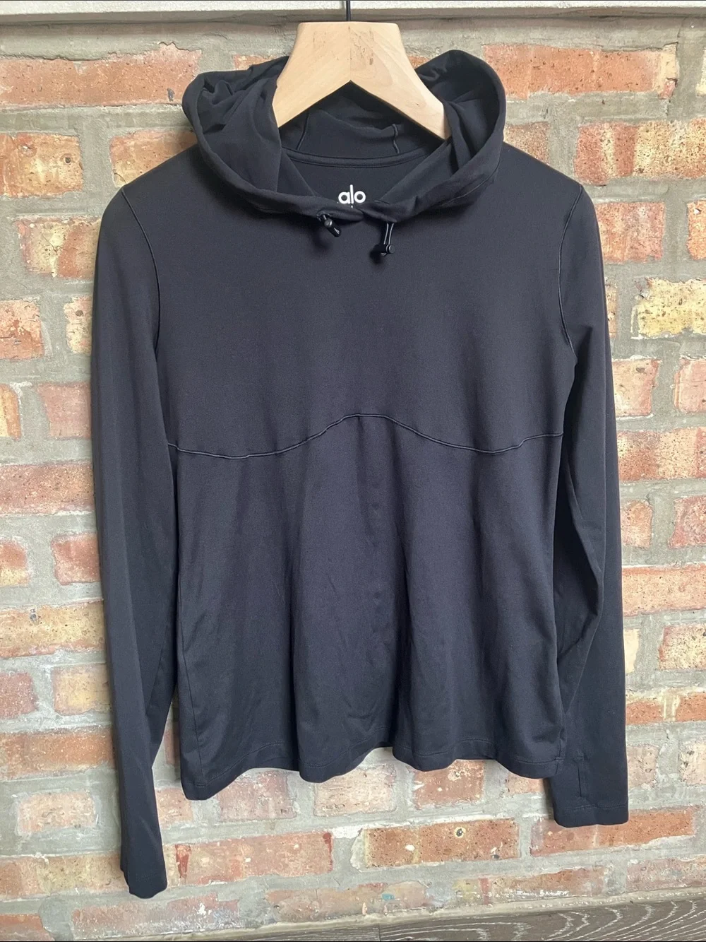 Alo Yoga black Alosoft Hooded Runner long-sleeve top